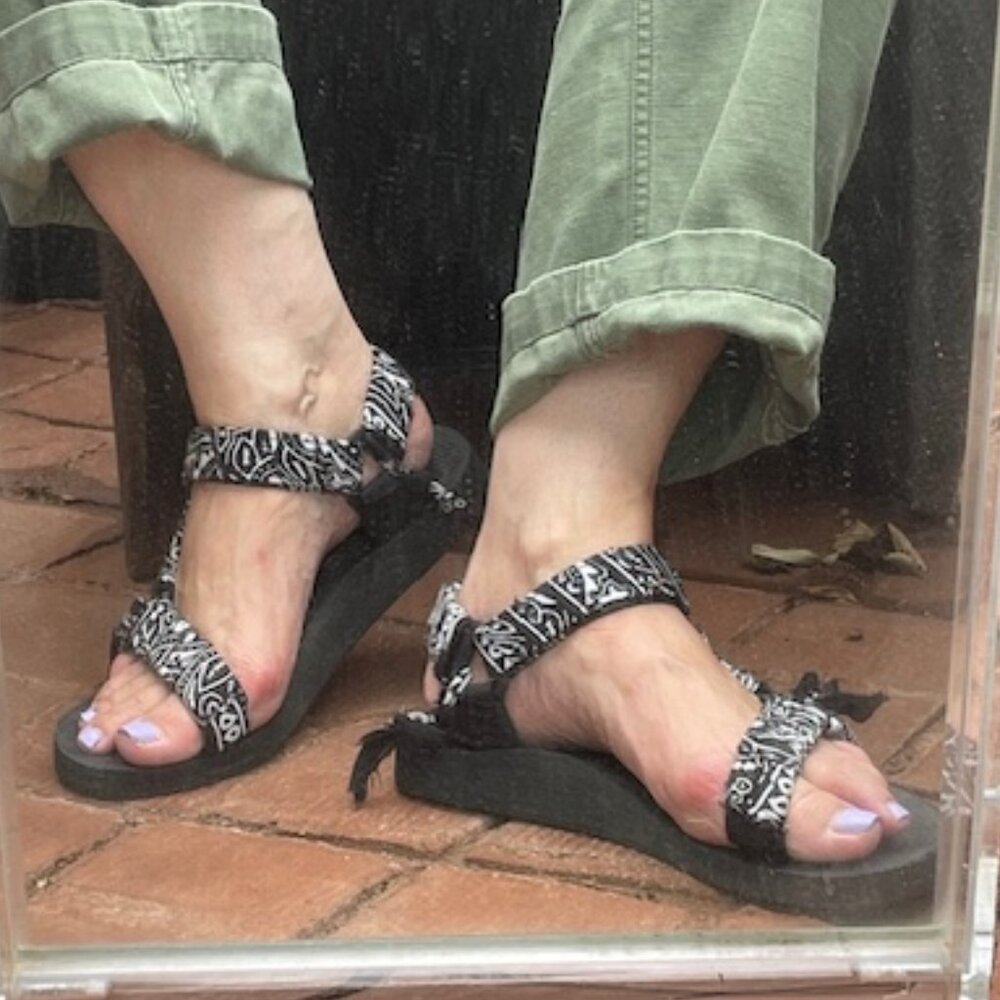 Teva style sandals with black and white bandanna print- cute!